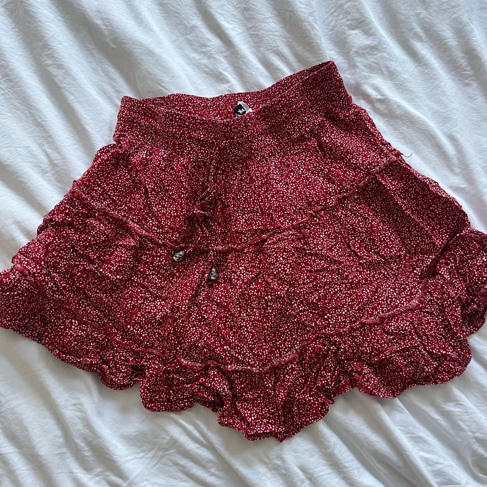 Red Floral Mini Skirt